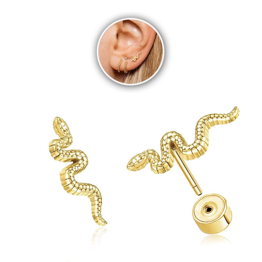 1Pair 20g Gold Flat Back Earrings for Women Snake stud earrings 316L Surgical Stainless Steel Hypoallergenic Stud Earrings push-in Lobe stud Earrings Cartilage stud Earrings Piercing Jewelry Infinite variety