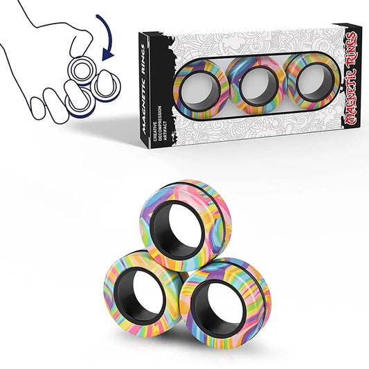 Magnetic Rings Fidget Toy Set Adult Fidget Magnets Spinner Rings Fidget Pack Great Gift for Adults Teens Kids (3PCS) Infinite variety